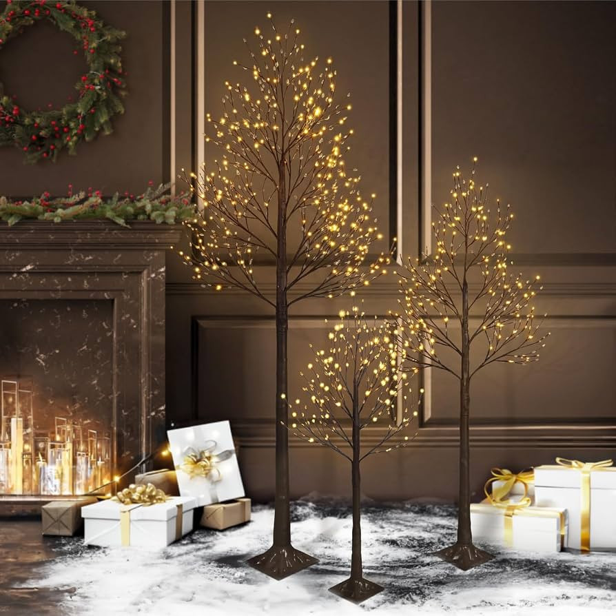 Fencer Wire Set of 3 Lighted Willow Twig Trees, 4/6/8 Ft, 432 Warm White LED Lights, Pre-Lit Twin... | Amazon (US)