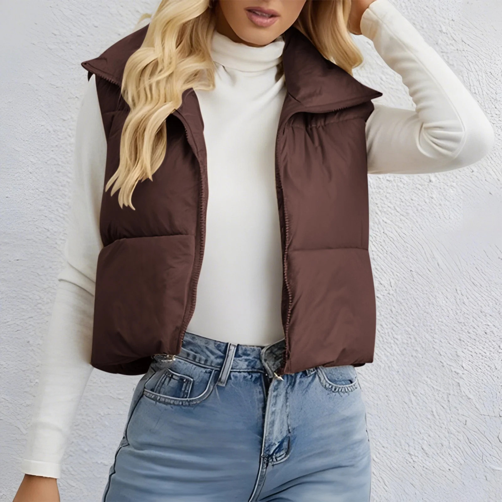 Nfurl Women's Puffer Vests Fitted Solid Color Cropped Vest Fall Fashion Sleeveless Puffy Jackets ... | Walmart (US)