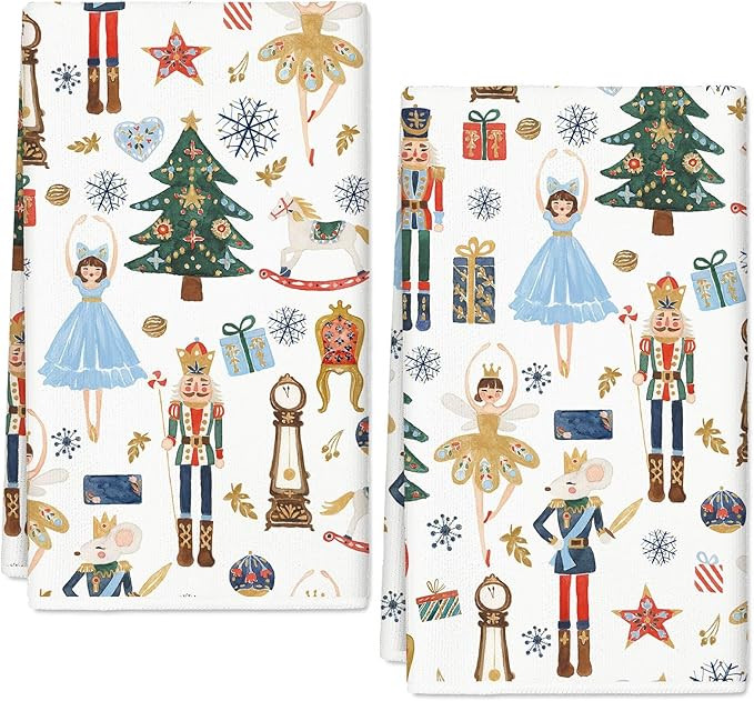 Christmas Kitchen Towels 18 x 28 Inch Watercolor Nutcracker Dish Towel Xmas Winter Absorbent Hand... | Amazon (US)