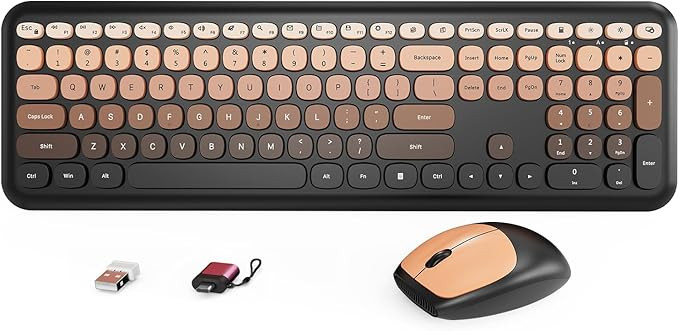 HotFox Wireless Keyboard and Mouse Combo, Full-Size Retro Typewriter Keyboard with Round Keycaps,... | Amazon (US)
