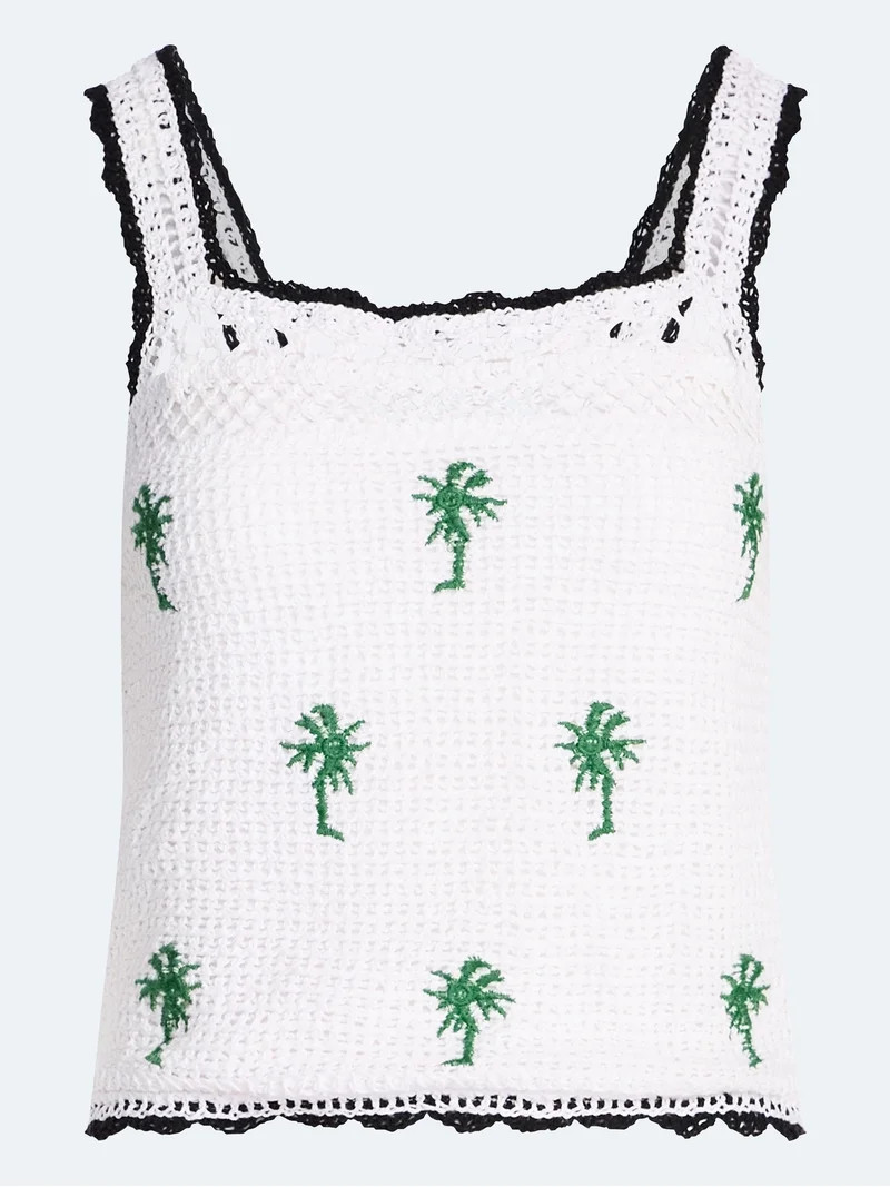 Free Assembly Women's Embroidered Square Neck Cotton Tank Top, Sizes XS-XXL | Walmart (US)