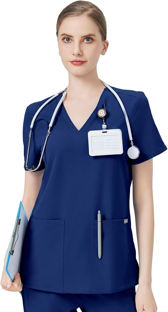 TINYLEMON Women Scrub Top - 3 Pockets V-Neck Slim Fit with Badge Loop Four-Way Stretch Anti-Wrink... | Amazon (US)