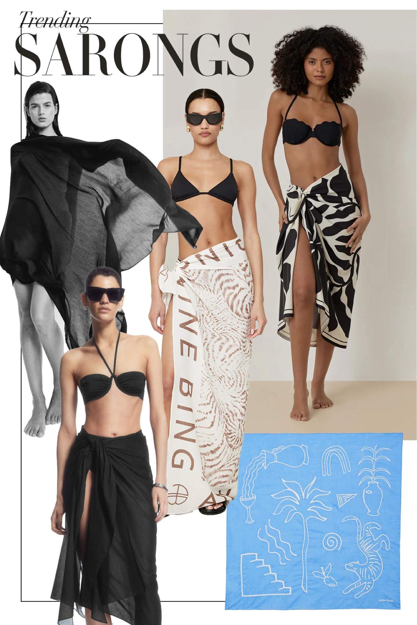 Chic coverups for your beach outfits - the sarong is back for summer 🖤🖤
Sarongs | Beach skirts | Wraparound scarves | Swimwear outfit | Holiday outfit ideas | Anine Bing scarf | Black and white 

#LTKsummer #LTKluxury #LTKswimwear