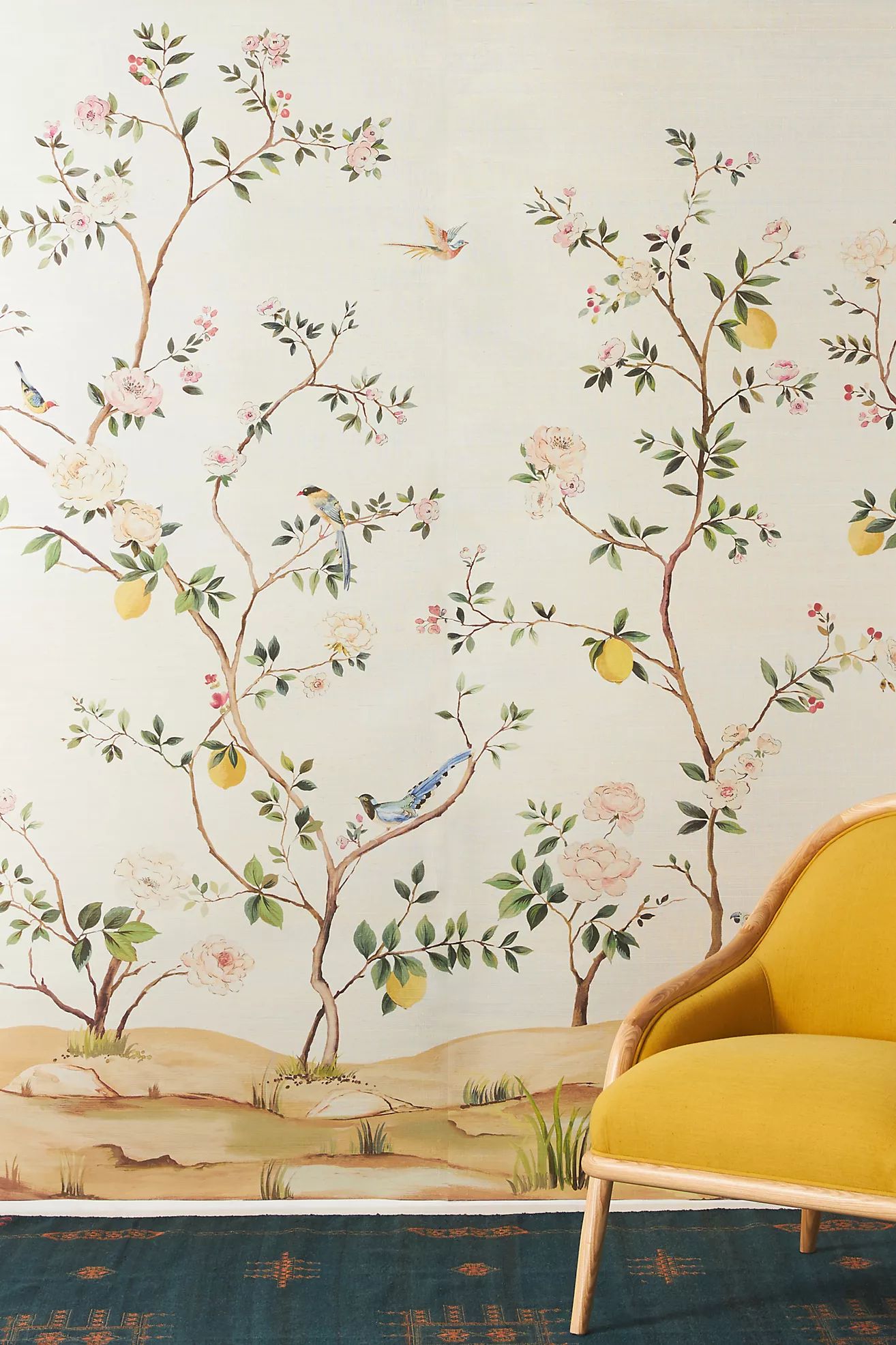 Blossom Chinoisserie Grasscloth Mural | Anthropologie (US)