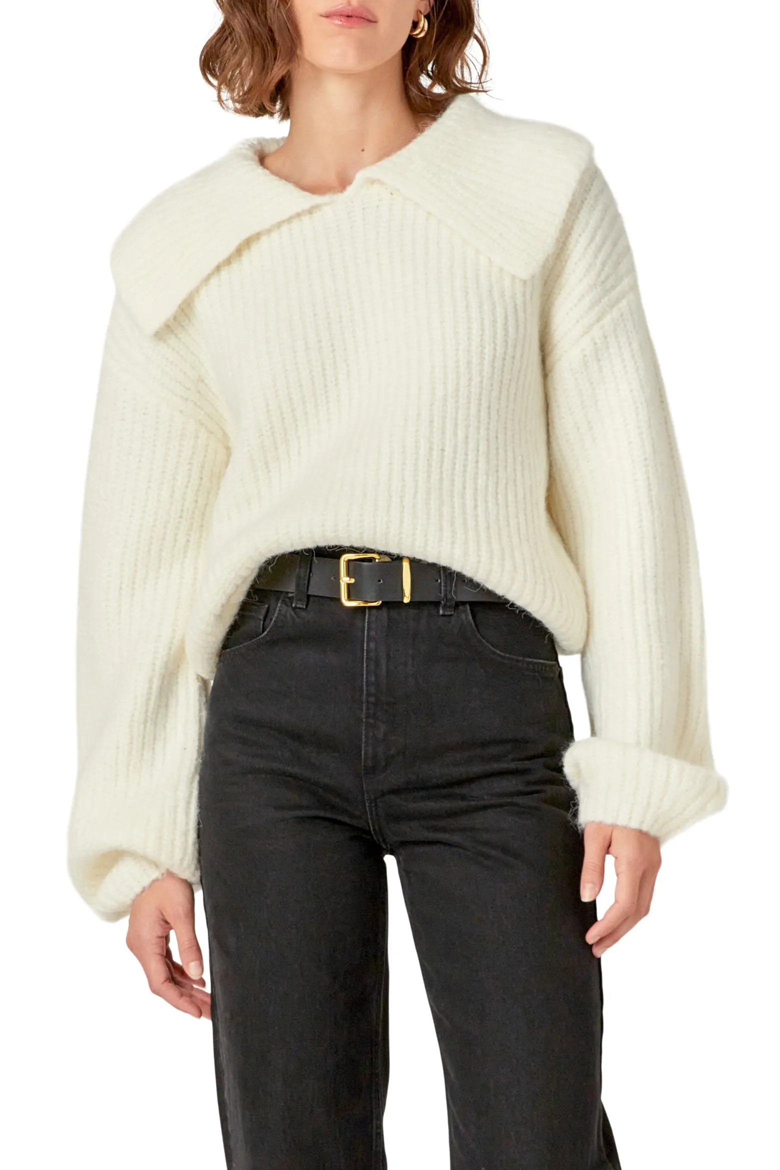 English Factory Collar Chunky Sweater (Women) | Nordstrom | Nordstrom