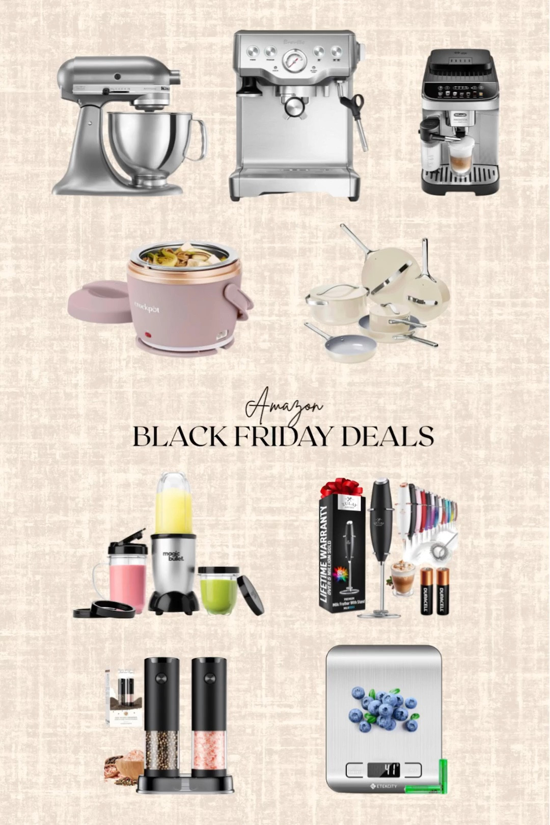AMAZON BLACK FRIDAY DEALS!

Electric Lunchbox, mixer, coffee maker, cookware set, blender, pepper and slat grinder set, Espresso machine, milk frother 

#LTKHome #LTKSaleAlert #LTKCyberWeek