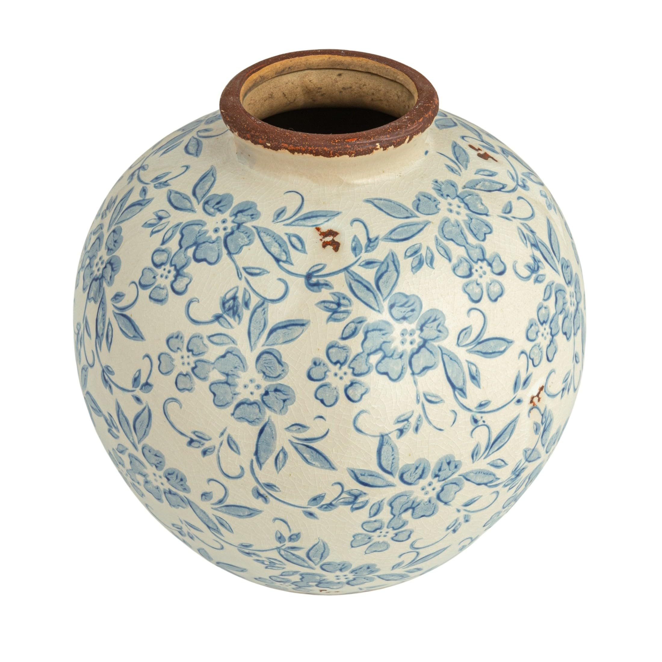 Creative Co-Op DF2720 8" H Terracotta Floral Transferware Pattern & Crackle Finish Vase, Blue | Amazon (US)