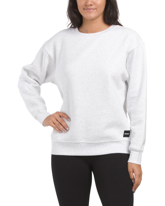 Long Line Crew Neck Pullover With Logo Patch | TJ Maxx