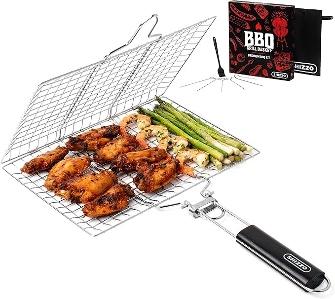 SHIZZO Shallow Grill Basket Set, Grilling Accessories Barbecue BBQ, Stainless Steel Folding Porta... | Amazon (US)