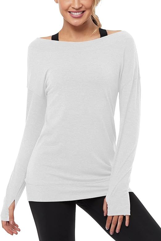 Muzniuer Long Sleeve Workout Shirts-Off Shoulder Long Sleeve Yoga Sports Long T-Shirt Activewear ... | Amazon (US)
