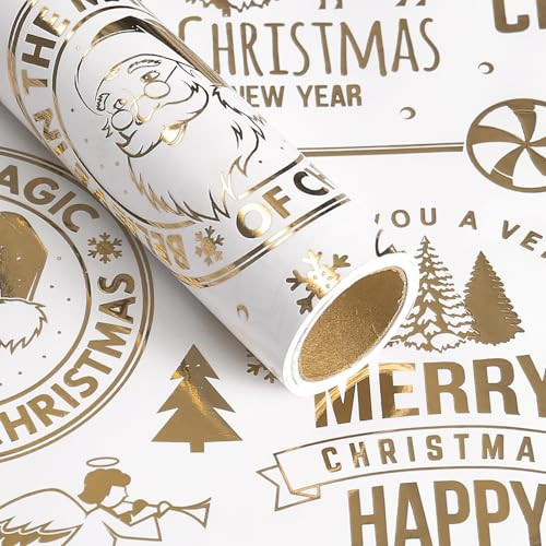 RUSPEPA Christmas Wrapping Paper Roll - Mini Roll - Gold Foil Santa Claus Pattern Great for Christmas, Holiday, Party and More - 17 Inches X 16.5 Feet | Amazon (US)
