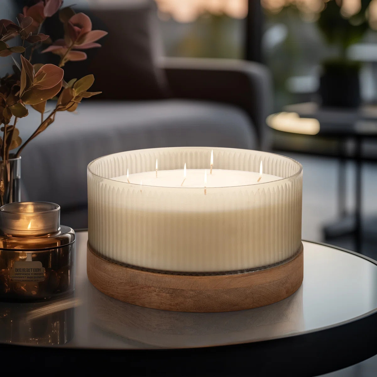 Decorative Ribbed Glass Wood Sage & Sea Salt Scented Candle for Bookshelf - Modern Relaxing Accen... | Wayfair North America