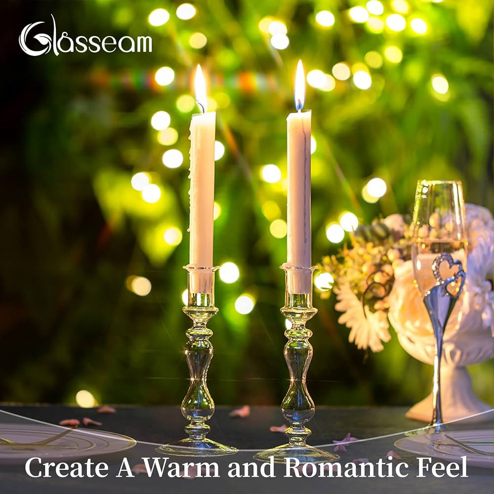 Glasseam Glass Candle Stick Holder, 4Pcs Clear Taper Candle Holders, Candlestick Holders for Tabl... | Amazon (US)
