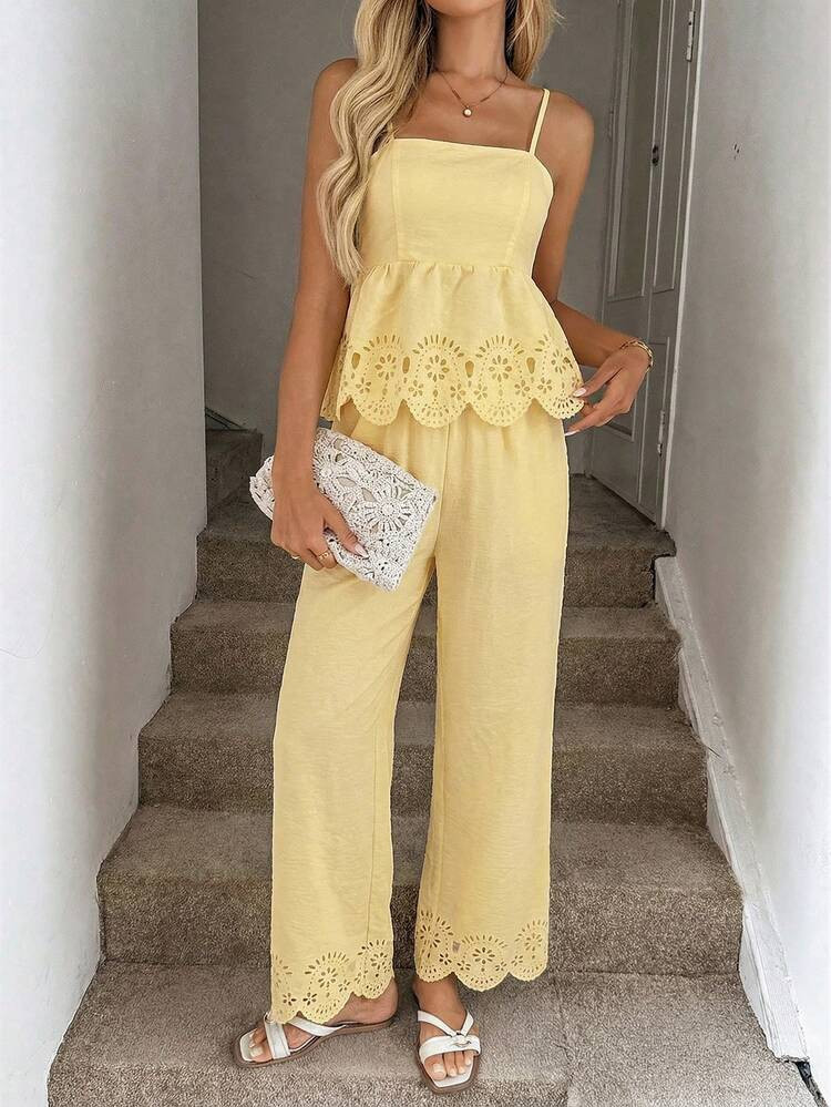 SHEIN LUNE Damen Lässig Batik-Muster Ärmelloses Top Und Hose 2-Teiliges Set, Geeignet Für Sommerurlaub, Pendeln Und Den Täglichen Gebrauch | SHEIN