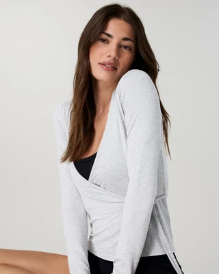 Vuori Long Sleeve Halo Wrap Top | Pale Grey Heather | XXS | Vuori Clothing (US & Canada)
