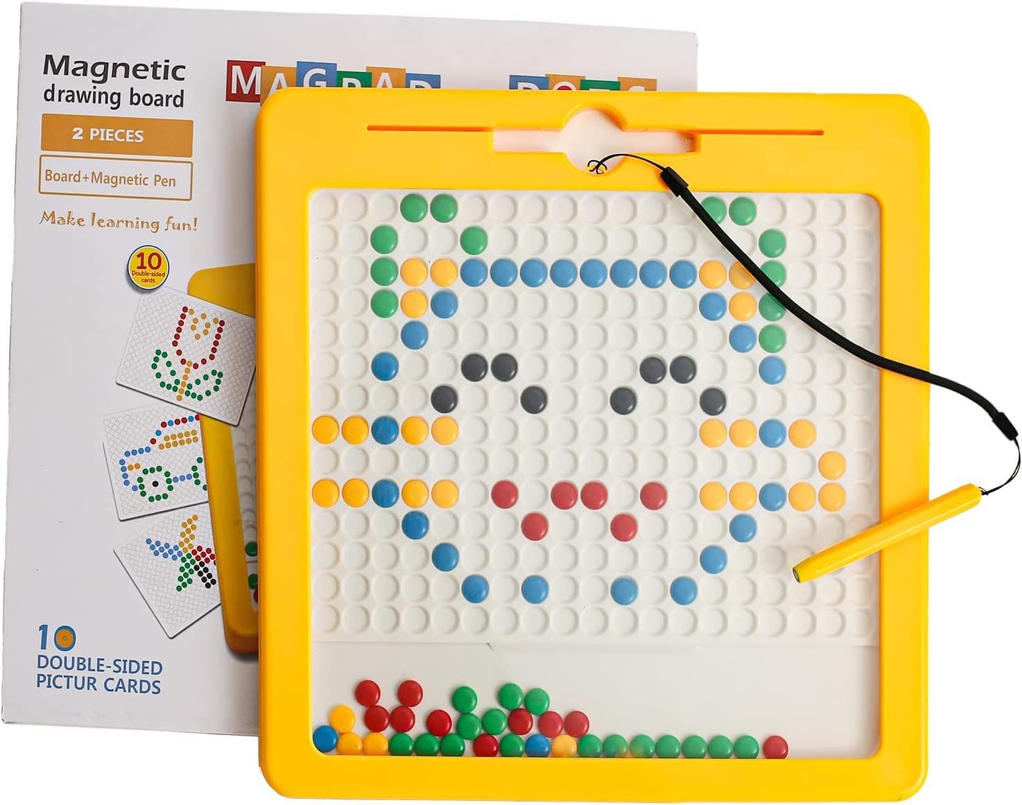 Magnetic Drawing Board for Toddlers, Large Doodle Board with Magnetic Pen and Beads, Magnetic Dot... | Amazon (US)
