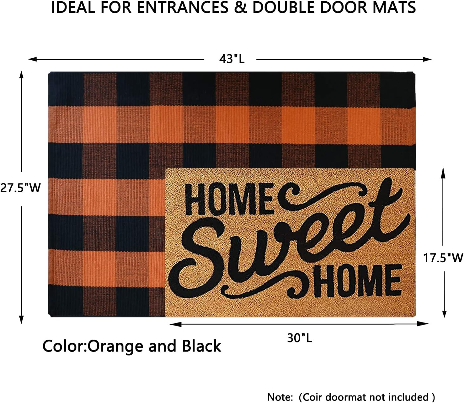 MUBIN Cotton Orange and Black Plaid Rug, 27.5 x 43 Inches Fall Outdoor Front Door Decorative Mat,... | Amazon (US)