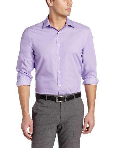 Perry Ellis Men’s Twill Long Sleeve Dress Shirt, Non-Iron, Point Collar, Regular Fit Button Down Shirt, Crocus-43hw5029, Medium | Amazon (US)