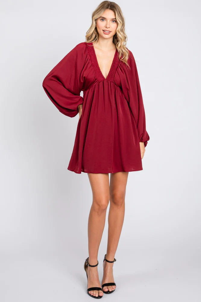 Burgundy Deep V-Neck Long Sleeve Dress | PinkBlush Maternity