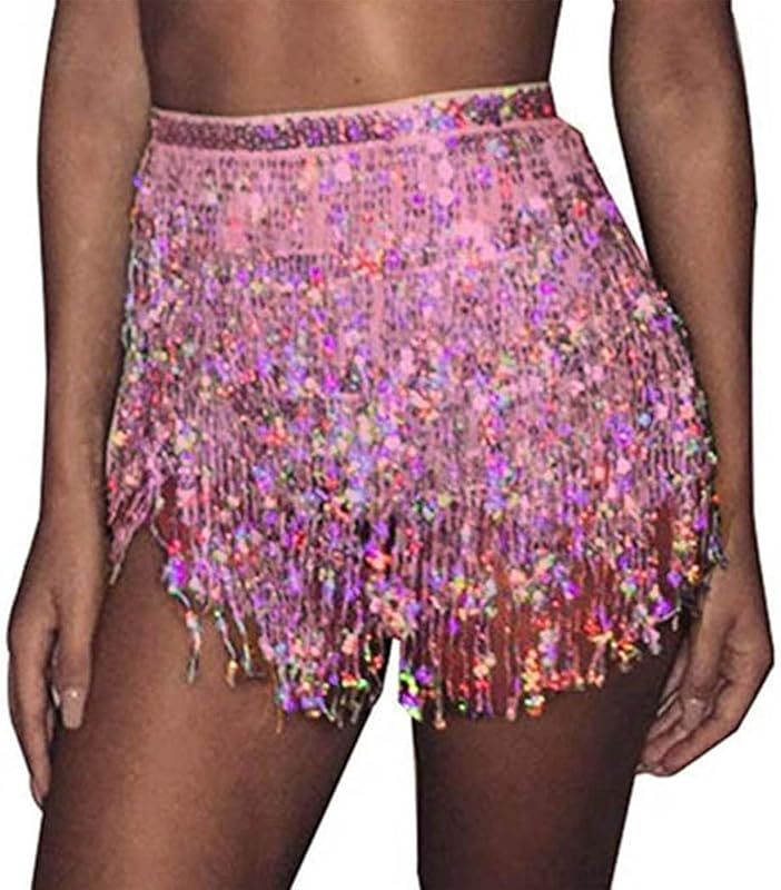 REETAN Boho Belly Skirt Sequins Belly Hip Scarf Tassel Fringe Skirt Rave Party Dance Performance ... | Amazon (US)