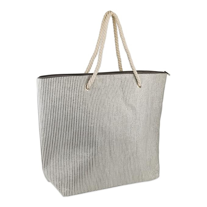 DII Stripe Shimmer Beach Bag 15x21.5x7 Shoulder Travel Tote Gray, Shimmer Stripe Gray | Amazon (US)