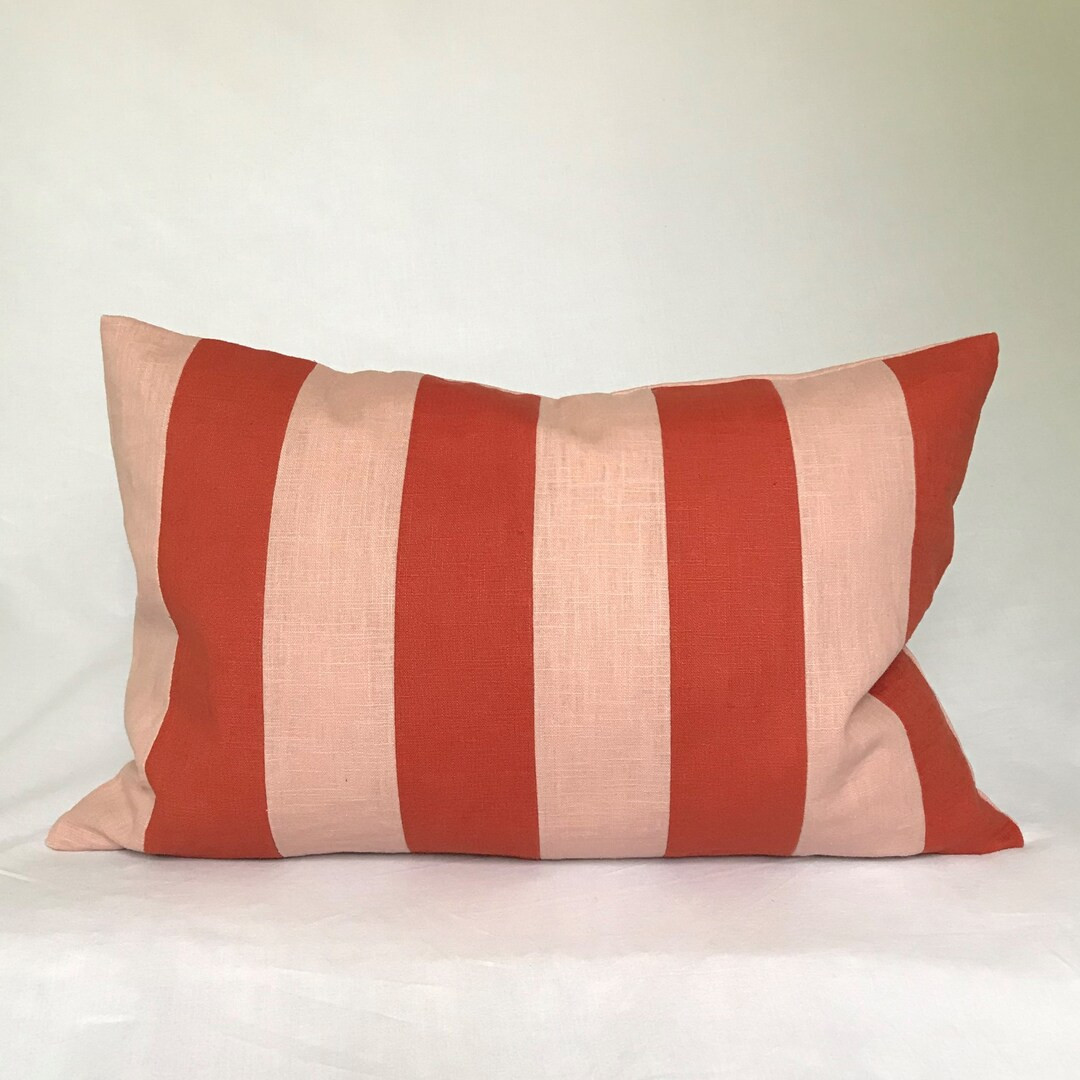 Striped Patchwork Cushion Cover Handmade in Denmark From Luxurious Bio-washed Linen. Size 33x50 C... | Etsy (US)