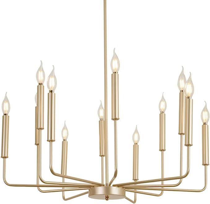 Modern Farmhouse Gold Chandelier for Dining Room, 12-Light Rustic Candle Chandelier Light Fixture... | Amazon (US)