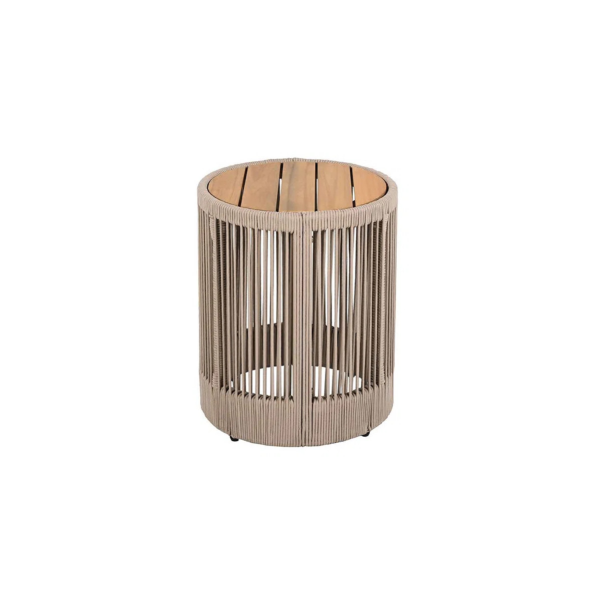 Acacia Wood & Rattan Outdoor Side Table, Rope Beige/Natural Iron | Weather Resistant Patio Furnit... | Wayfair North America
