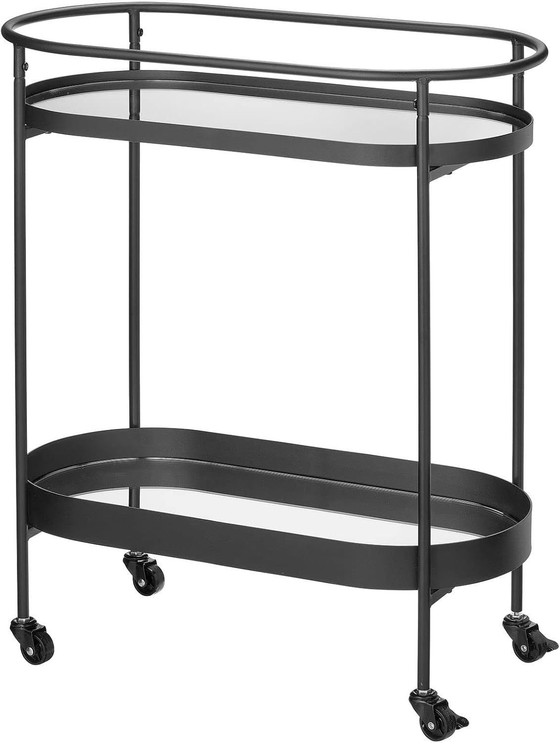 mDesign Stylish Modern Mirror Tray Top Rolling Serving Bar Cart - 2-Tier Oval Home Drink Rack Tro... | Amazon (US)