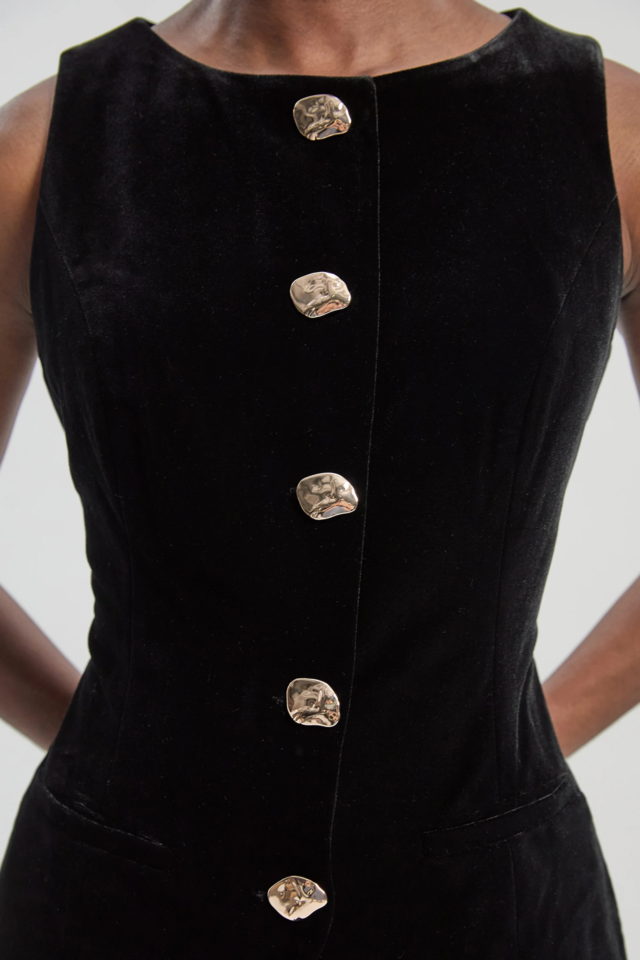 Tailored Velvet Statement Button Front Vest | Karen Millen US