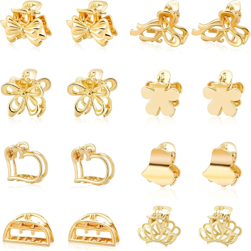 16PCS Small Metal Hair Claw Clips, Gold Mini Hair Clips for Thin Thick Hair, Cute Tiny Hair Clips... | Amazon (US)