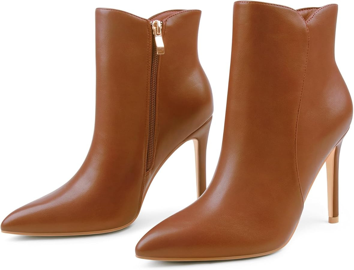 JOY IN LOVE Women's Ankle Boots 4 inch Stiletto High Heels Pointed Toe Zipper Boots | Amazon (US)