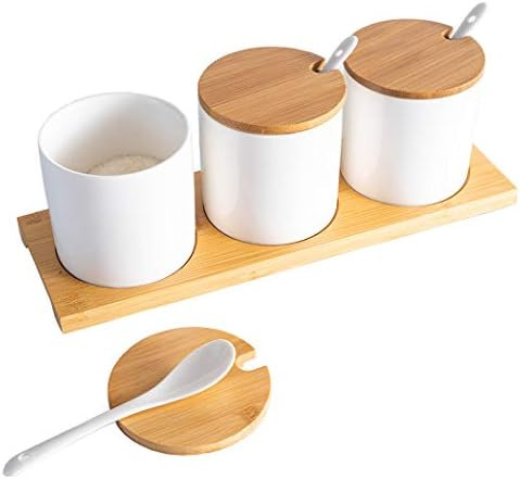 Condiment Jar Seasoning Container with Lids , Salt Sugar Pepper Spice Box Bowls Pot Cellar with S... | Amazon (US)