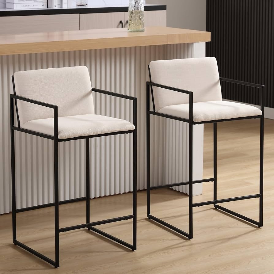 Modern Counter Height Bar Stools Set of 2, 25.5 Inch Kitchen Island Chairs Barstools with Armrest... | Amazon (US)