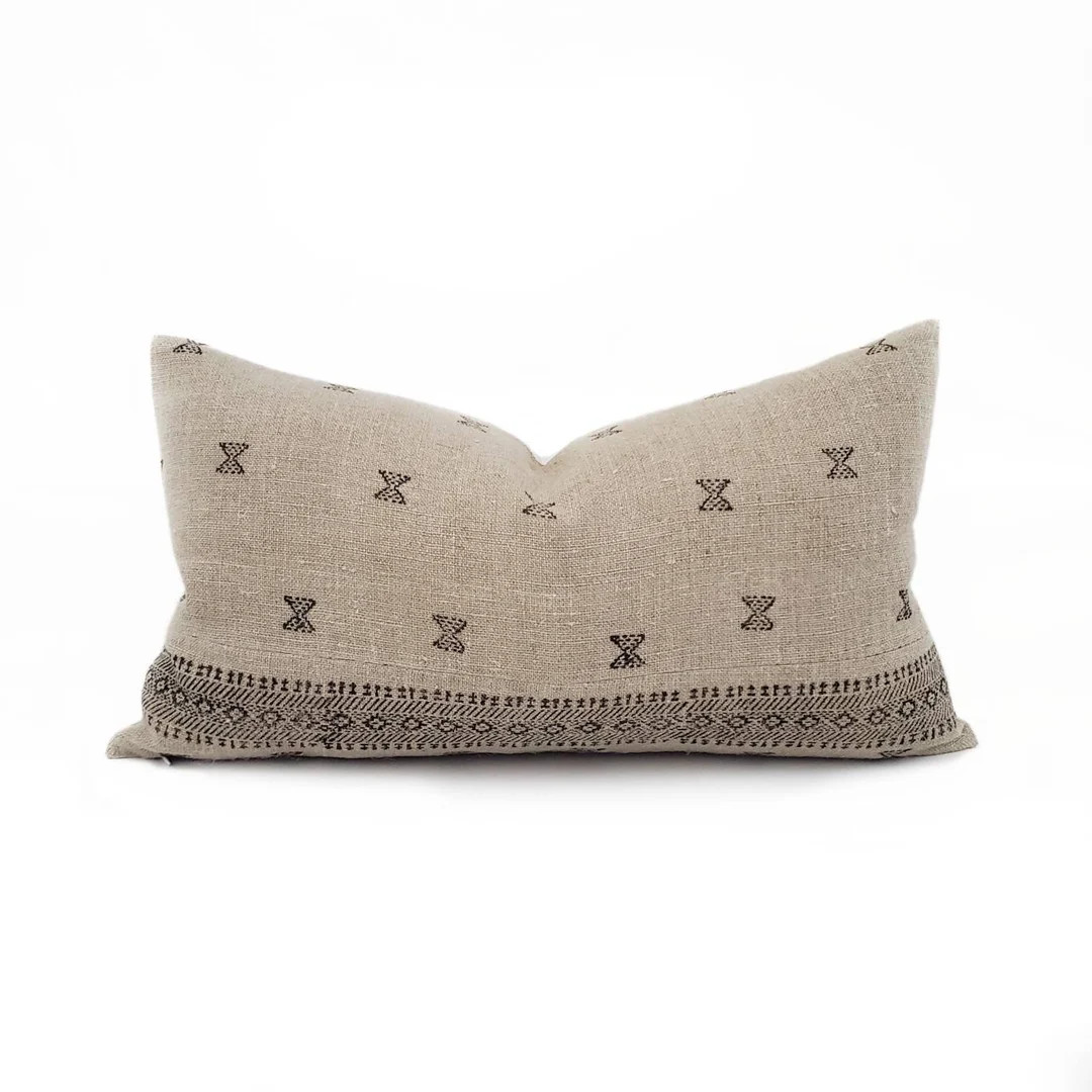 Designer pillow cover, 11"×20" black on flax block printed linen lumbar pillow cover | Etsy (US)