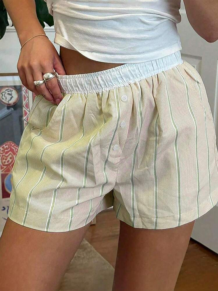 INAWLY Plus Size Women Elastic Waist Striped Loose Casual Shorts | SHEIN