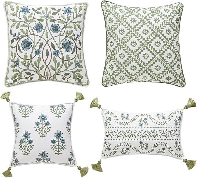 Design Fresh Linen Lumbar Square Throw Pillow Covers Set of 4, French White Cottage Cushion Cover... | Amazon (US)