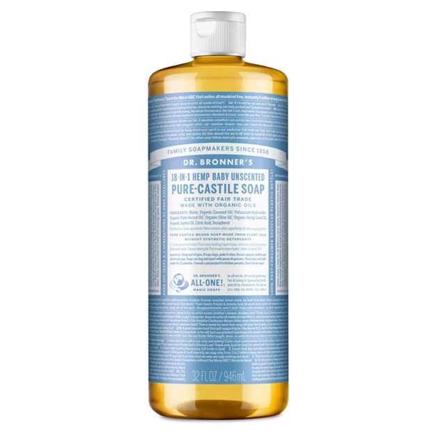 Dr. Bronner's 18-In-1 Hemp Baby Pure Castile Liquid Soap - Unscented - 32 fl oz | Target