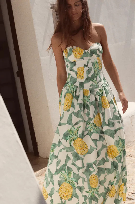 FRUIT PRINT BUSTIER POPLIN DRESS | Zara US