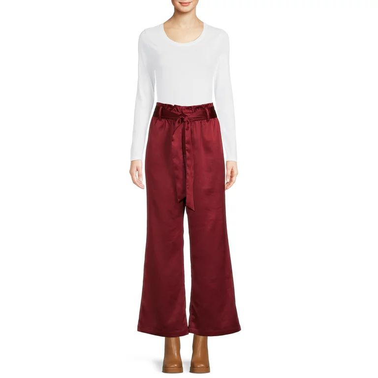 Time and Tru Women’s Satin Paperbag Waist Pants - Walmart.com | Walmart (US)