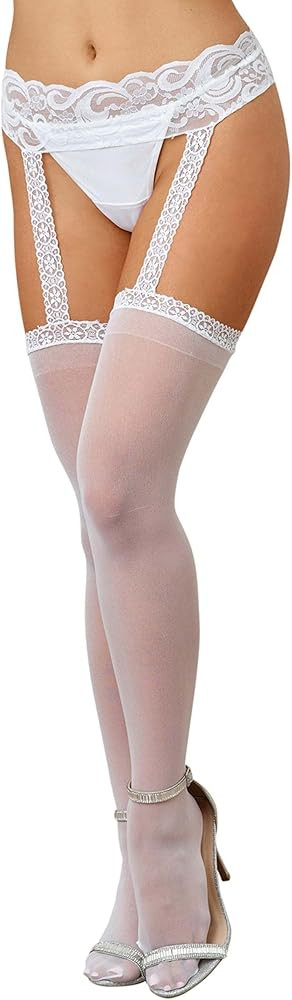 Dreamgirl Women's Standard Sheer Thigh High Pantyhose Hosiery Nylons Stockings with Comfort Lace ... | Amazon (US)