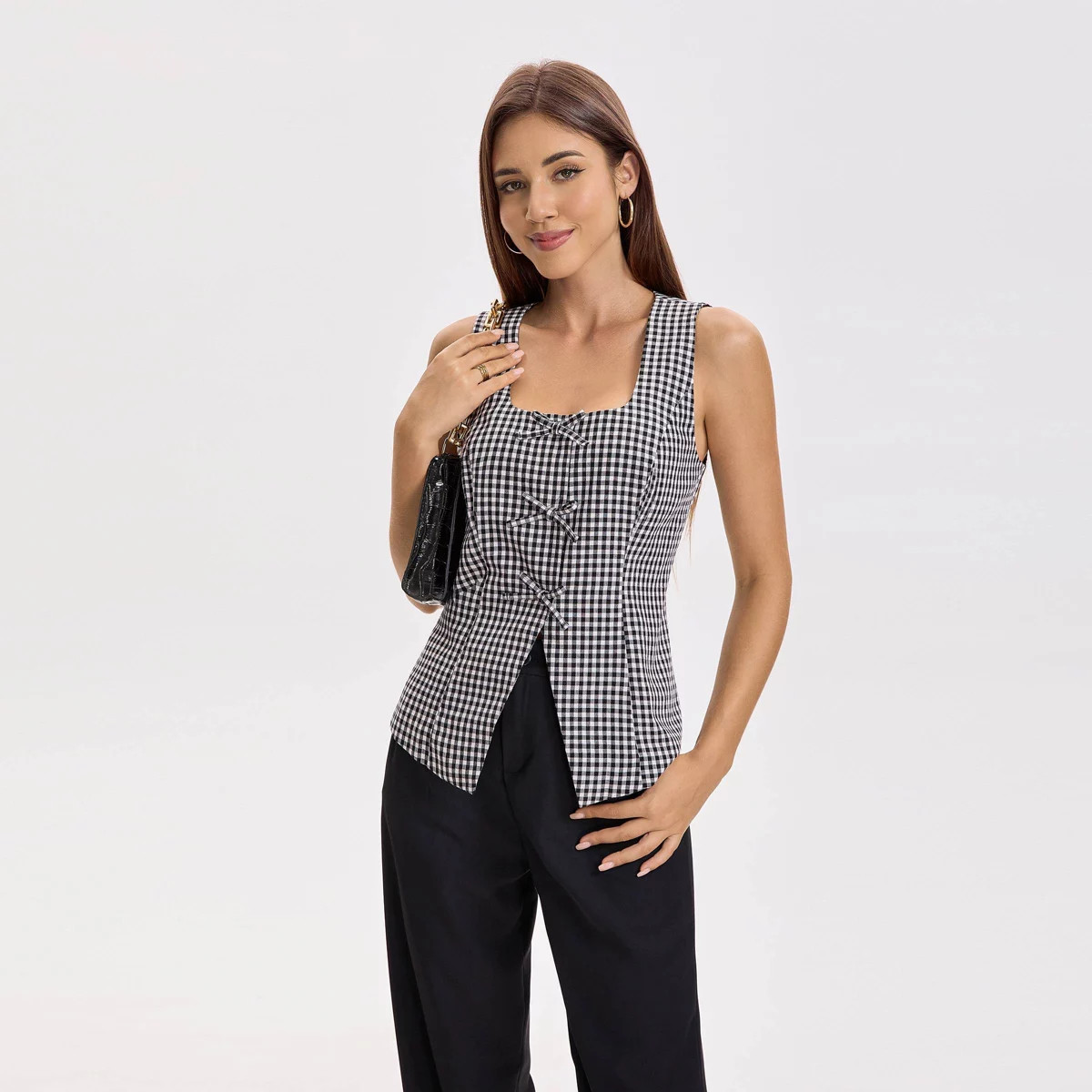 Women's Square Neck Sleeveless Front Bow Tie Closure Vest Top - A New Day™ | Target