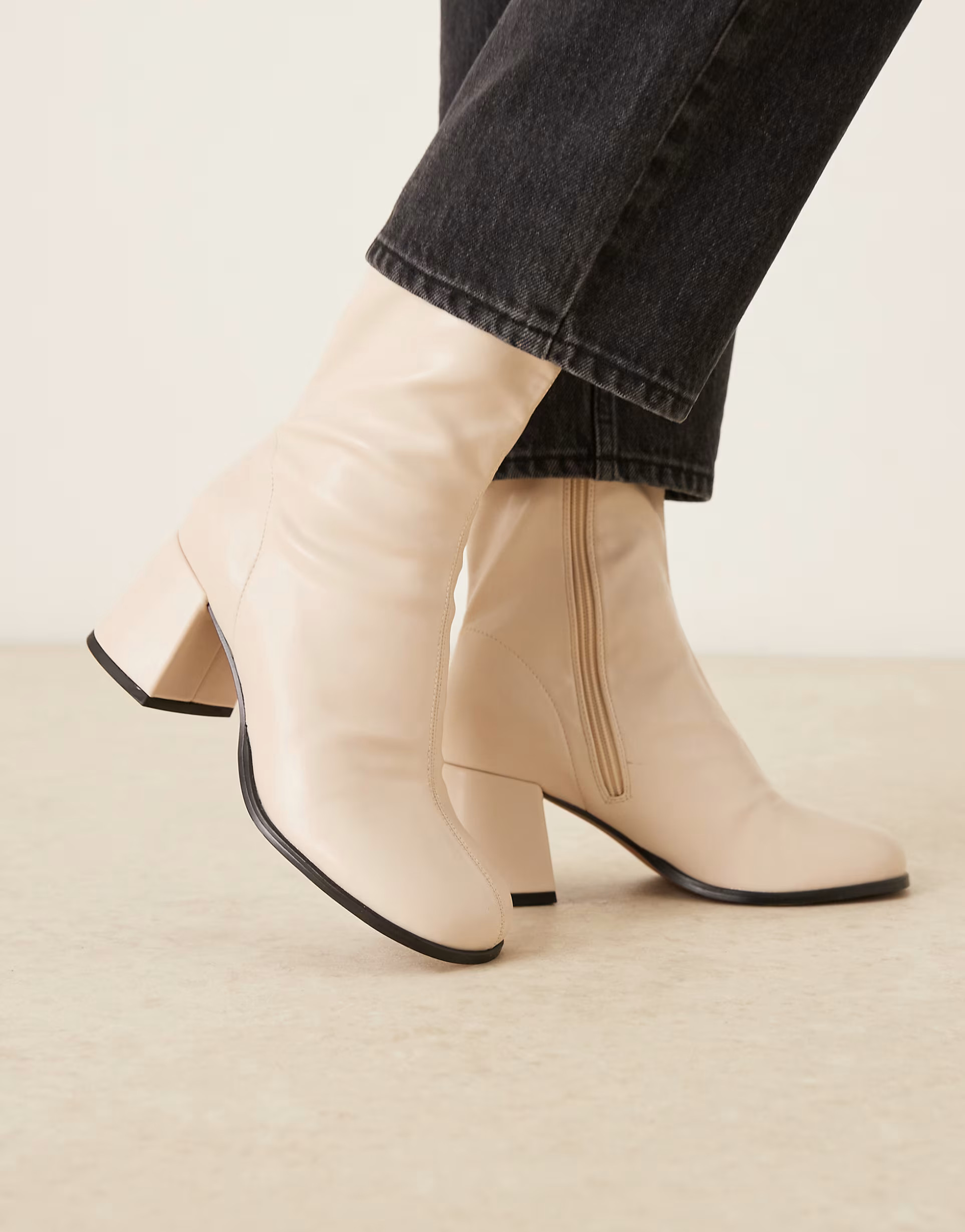 ASOS DESIGN Royce round toe block heeled ankle boots in buttermilk | ASOS | ASOS (Global)