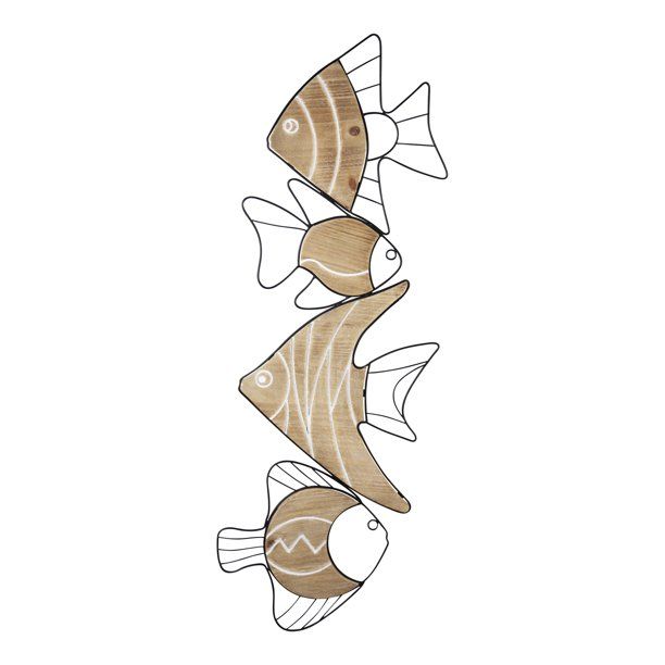 Metal and Wood Vertical Swimming Fish Wall Decor | Walmart (US)