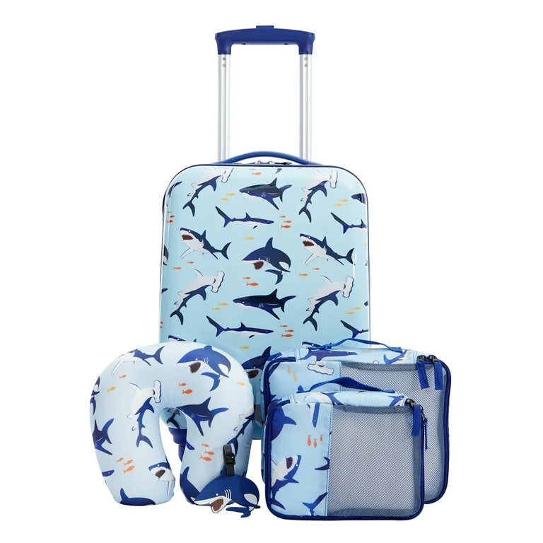 TPRC 5-Piece Kid's Hard-Side Luggage Set with 18" Spinner Rolling Carry-on- Shark - Walmart.com | Walmart (US)