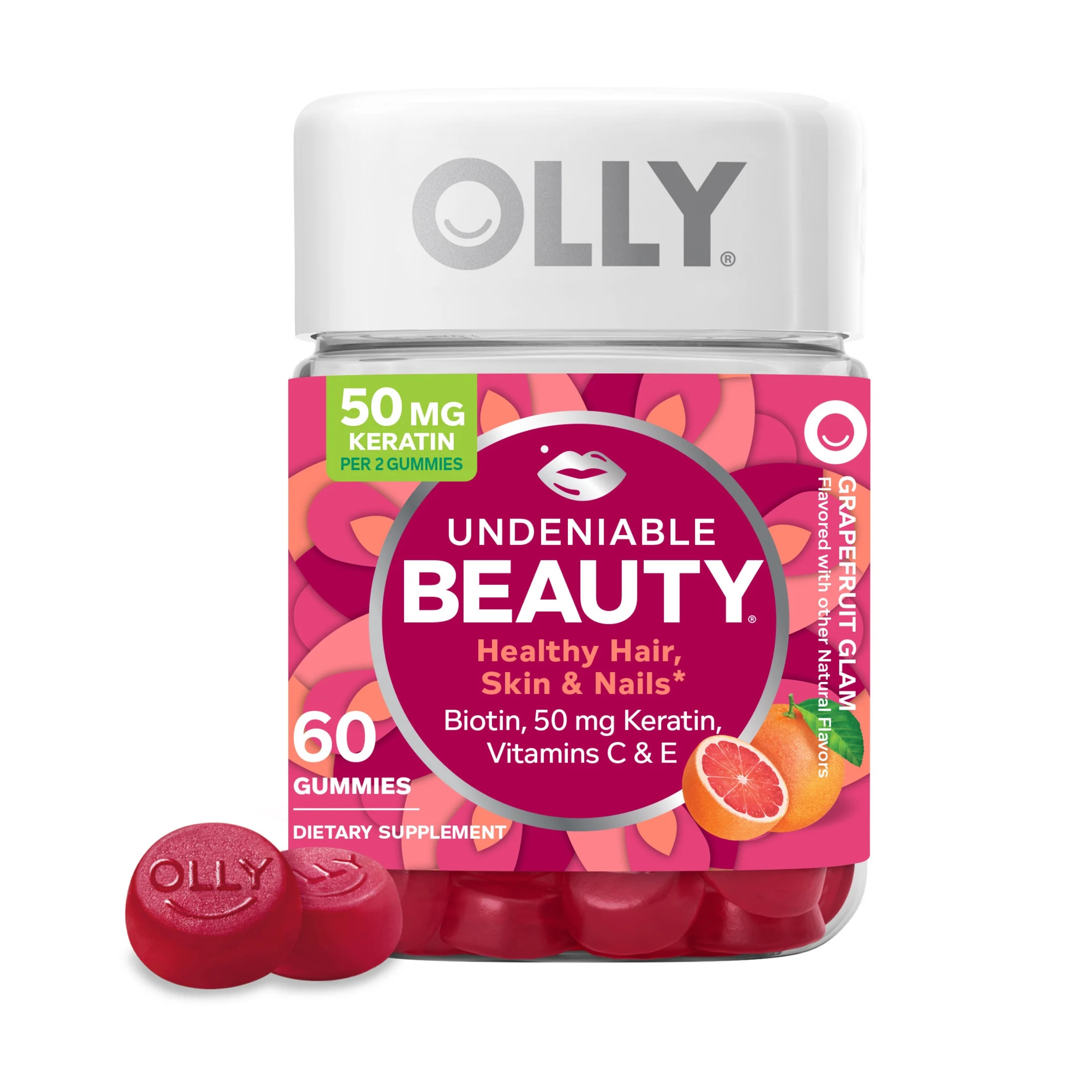 OLLY Undeniable Beauty Gummies, Biotin, Keratin, Supplement for Hair, Skin, Nails, Grapefruit, 60... | Walmart (US)