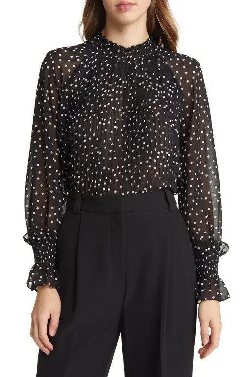 NIKKI LUND Jenna Pleated Blouse in Black at Nordstrom, Size Large | Nordstrom