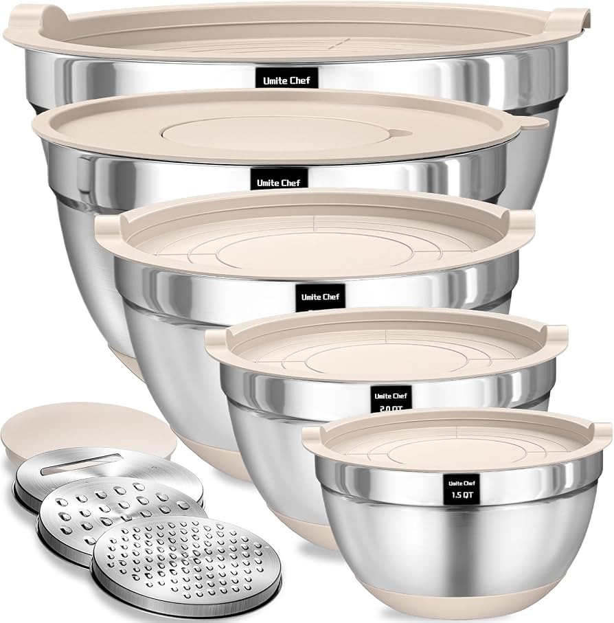 Umite Chef Mixing Bowls with Airtight Lids Set, 8PCS Stainless Steel Nesting Bowls with Grater At... | Amazon (US)