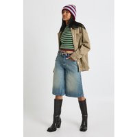 boohoo Women's Longline Denim Jort in Mid Blue | Size: 8 | boohoo (US & Canada)