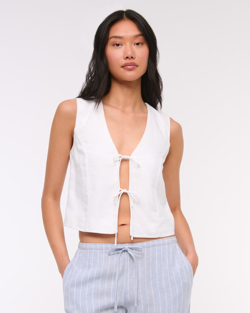 Tie-Front Linen-Blend Vest | Abercrombie & Fitch (US)